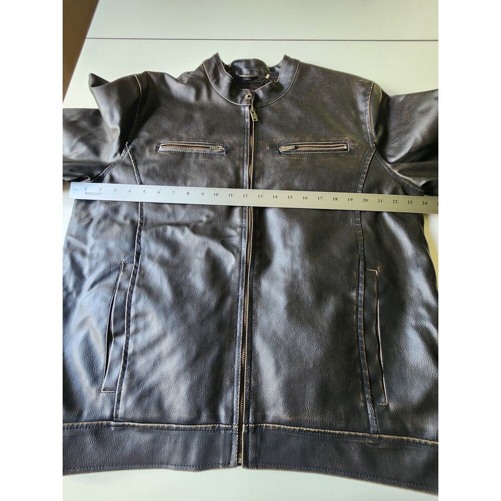 Vintage Guess‎ Faux Leather Bomber Jacket Mens Large Distressed Brown - Picture 6 of 7